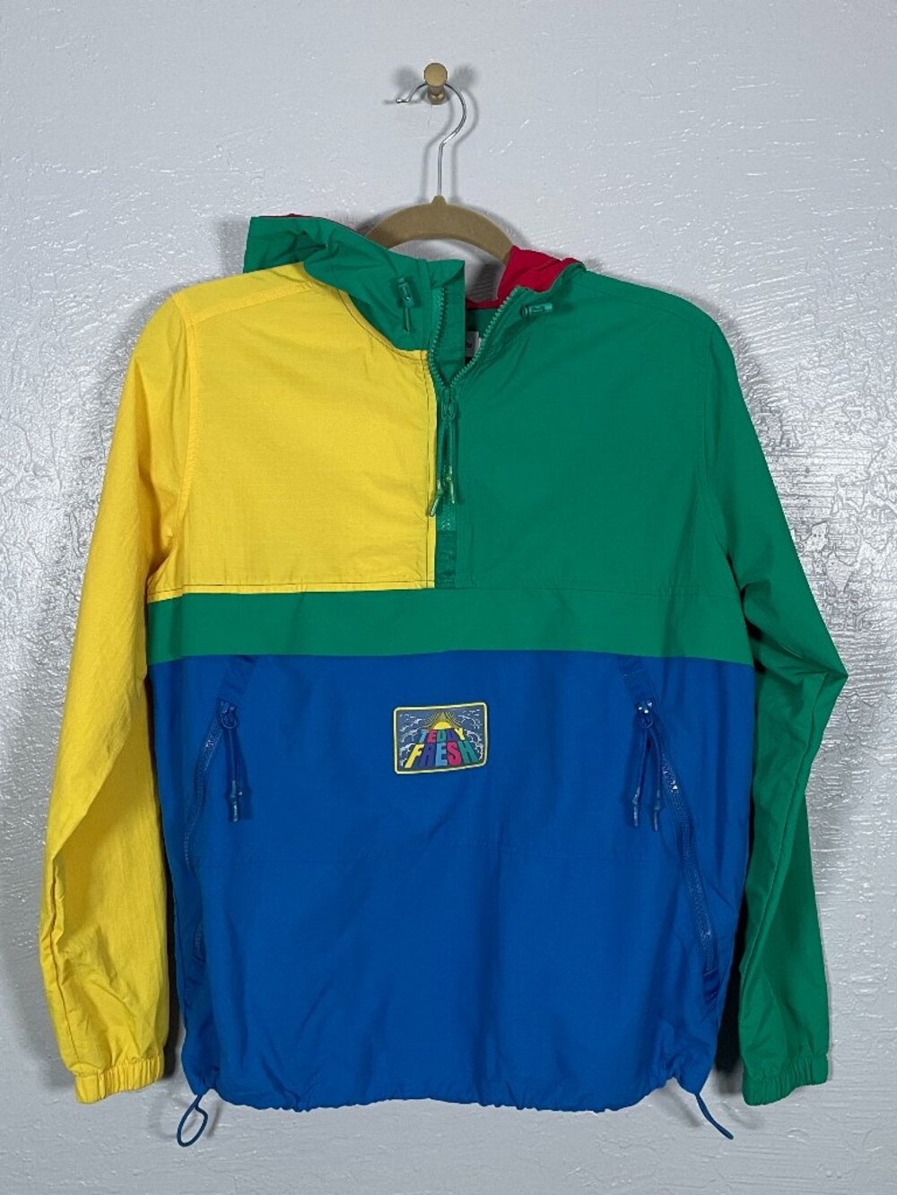 Teddy Fresh Unisex XS Blue Green Colorblock Windbreaker Jacket Anorak 1/2 Zip